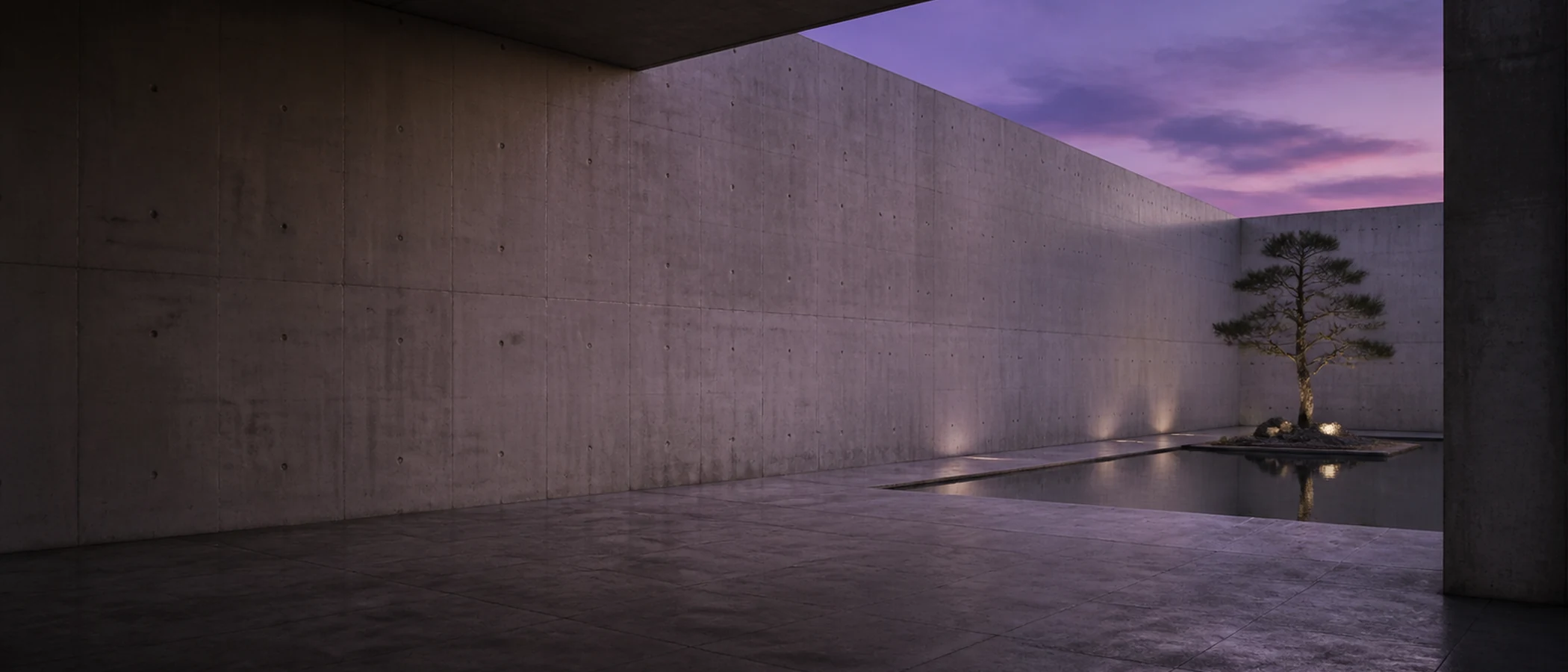 Brutalistischer Innenhof · 21:9