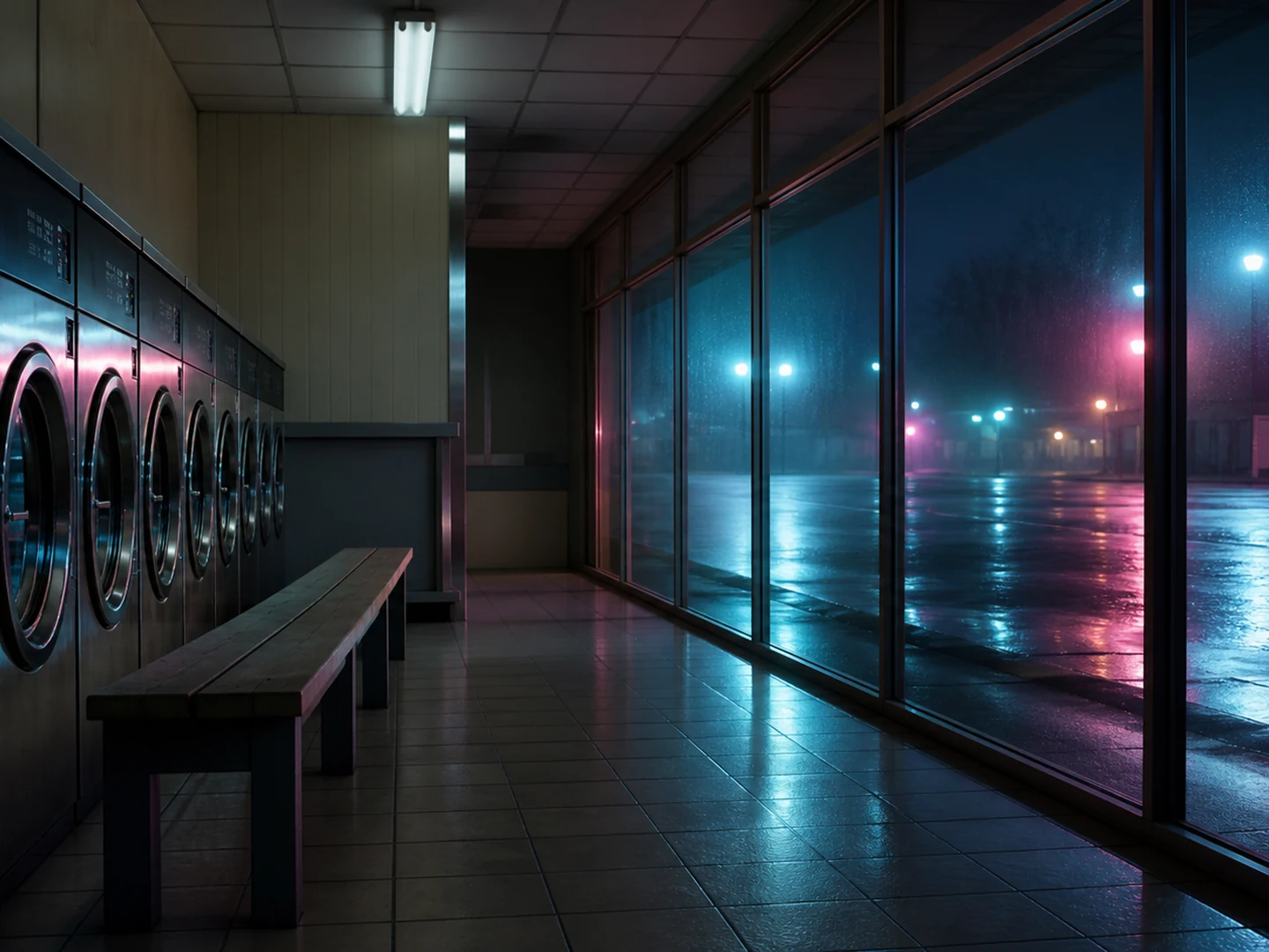 Neon-Waschsalon nach dem Regen · 4:3