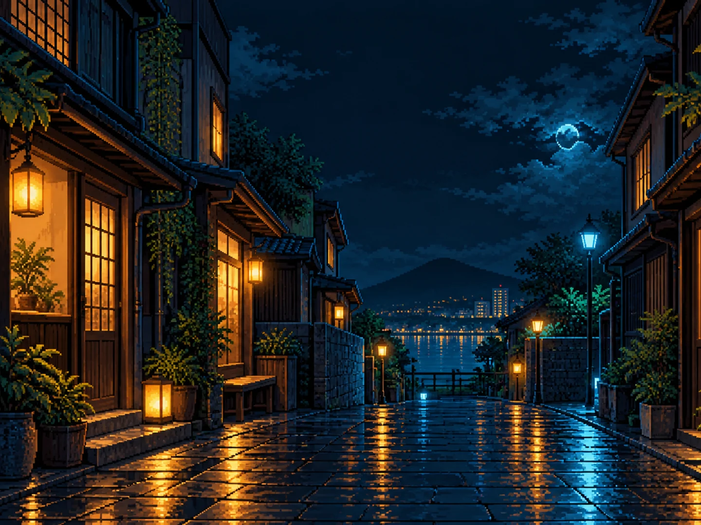 Pixelgasse im Regen · 4:3