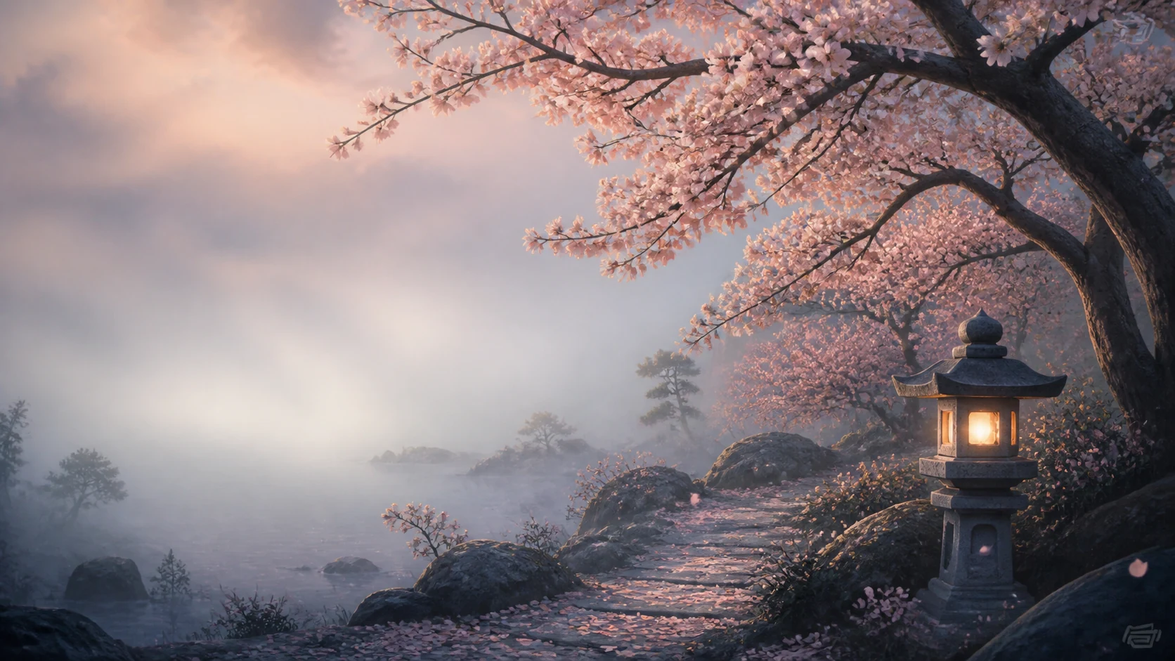 벚꽃 정원의 새벽 · 16:9