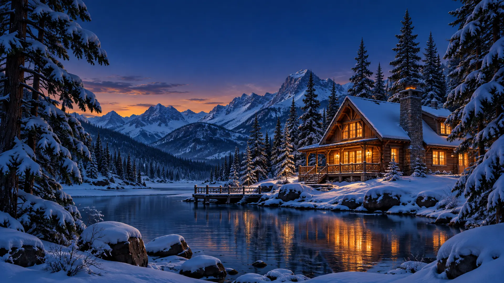 雪降る山小屋の夜 · 16:9